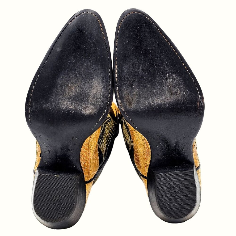 Vintage Tony Lama Exotic Yellow Black Python Snake Cowboy Boots Womens 5 Western - Picture 3 of 15